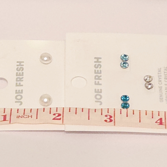 Sterling Silver Earrings - Studs - 4 Pairs - Silver, Blue Crystal, Pearl Jewelry - Picture 5 of 7